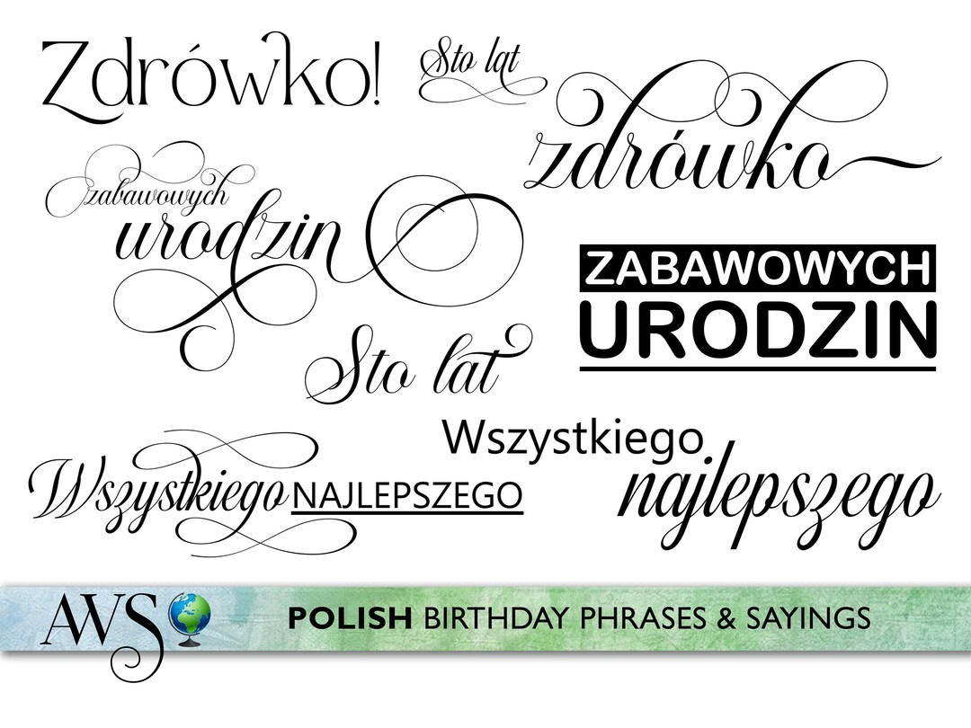 Polish Birthday Clipart Digital Stamps for Cardmakers JPEG | PNG | PDF ...