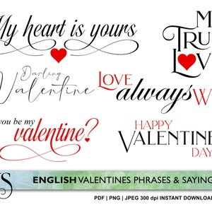 Pacchetto di citazioni d'amore di San Valentino per la creazione di biglietti - Timbri digitali istantanei in formato JPEG PNG