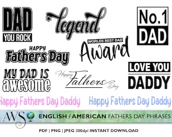 Fathers Day Digital Word Art Bundle - JPEG PNG PDF 300dpi Images | Commercial Use