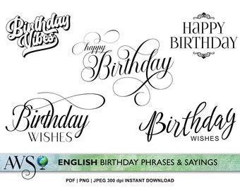 5 Digital Word Art Birthday Sentiments - Printable Digi Stamps -  Happy Birthday verses JPEG PNG PDF 300dpi Images | Commercial Use