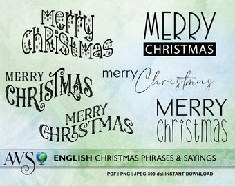 Clipart di Natale - 6 immagini PNG JPEG PDF 300dpi di versi di Buon Natale / Uso commerciale