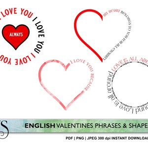 Love Quote Bundle, Clip Art, Word Art Quotes for Cardmaking - Instant Digital Stamps in JPEG PNG format