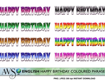 8 Digital Word Art Birthday Sentiments - Printable Digital stamps -  Happy Birthday stamps JPEG PNG 300dpi Images | Commercial Use