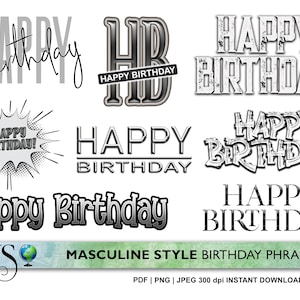 8 Digital Word Art Birthday Sentiments - Printable Digi Stamps -  Happy Birthday verses JPEG PNG PDF 300dpi Images | Commercial Use