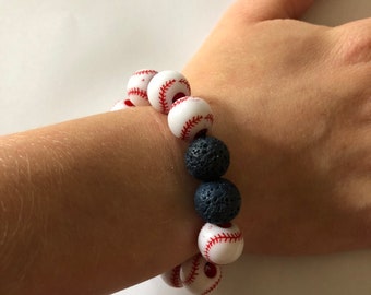 Lava Bead Essential Oil Diffuser Bracelet Anxiety Depression ADHD Autism Baseball