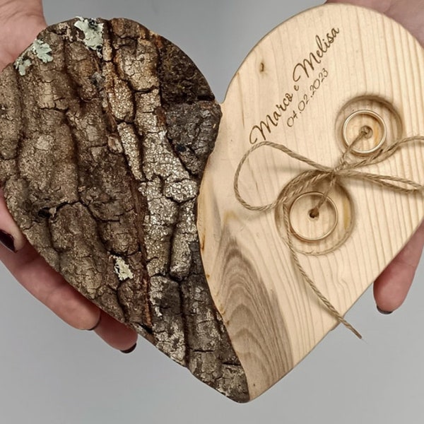 Portafedi in legno, portafedi corteccia, wedding,portafedi personalizzato, portafedi con incisione, tableau de mariage,matrimonio