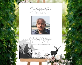 Deer Fishing Funeral Sign | Funeral Welcome Sign | Printable Funeral Welcome Sign | Celebration of life Sign | Funeral Memory Sign Man