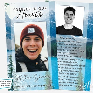 Mountains Lake Funeral Prayer Card - Printable Funeral Prayer Card | Keepsake Prayer Card | Memorial 2.5x4.25 and 2x3.5| For Man