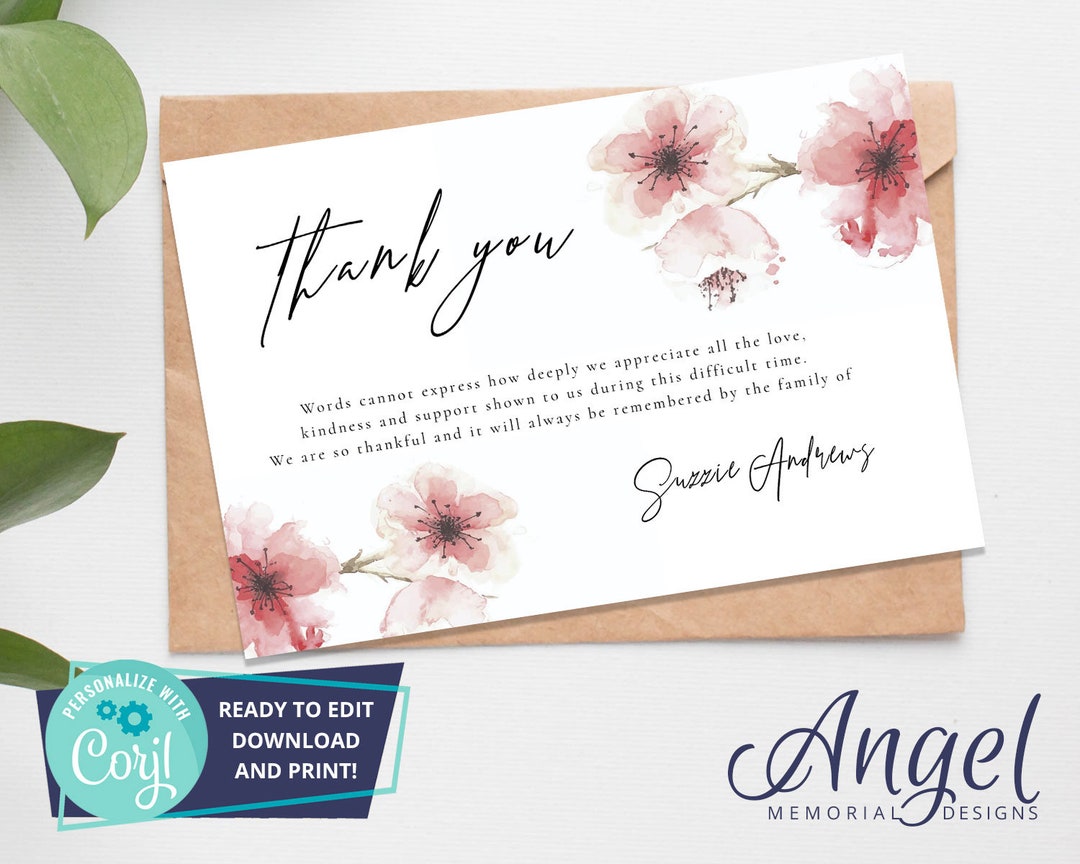 Funeral Thank You Card Printable Funeral Template Funeral - Etsy
