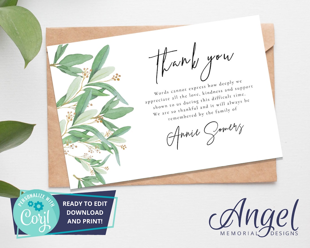 Funeral Thank You Card - Printable Funeral Template | Funeral ...