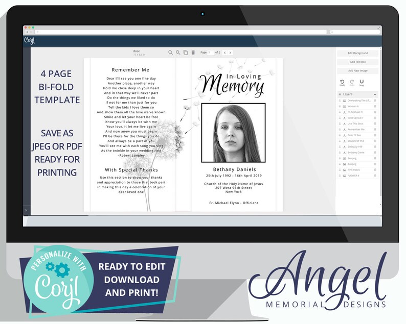 Obituary Program Template Editable Funeral Program Scenery Celebration of Life Funeral Program Template Funeral Card Template