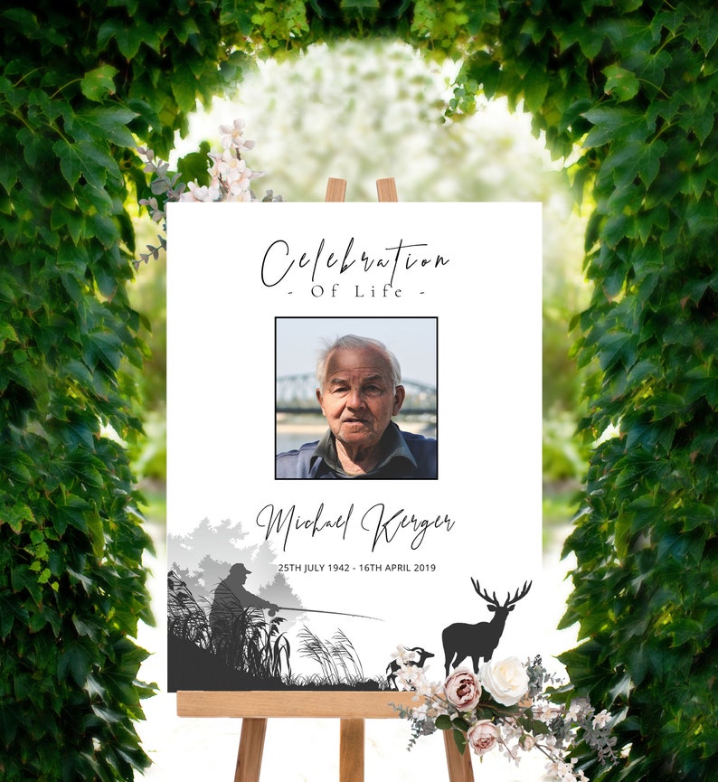 Deer Fishing Funeral Sign | Funeral Welcome Sign | Printable Funeral Welcome Sign | Celebration of life Sign | Funeral Memory Sign Man image 6