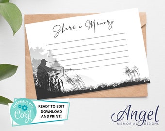 Fishing Share a Memory Funeral Card - Printable Funeral Memory Card | Keepsake funeral Card | Funeral Invite Card | Black And White