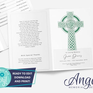 Plantilla de programa funerario / Plantilla de tarjeta funeraria / Programa funerario editable / Plantilla de programa obituario / Programa funerario celta