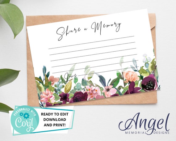Share a Memory Funeral Card Printable Funeral Memory Card | Etsy