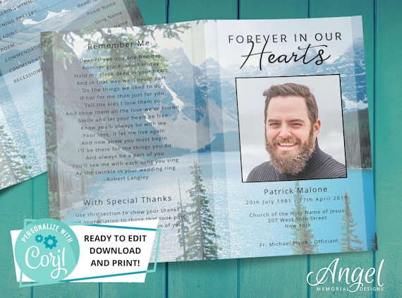 Mountains Funeral Program Template Funeral Card Template Etsy