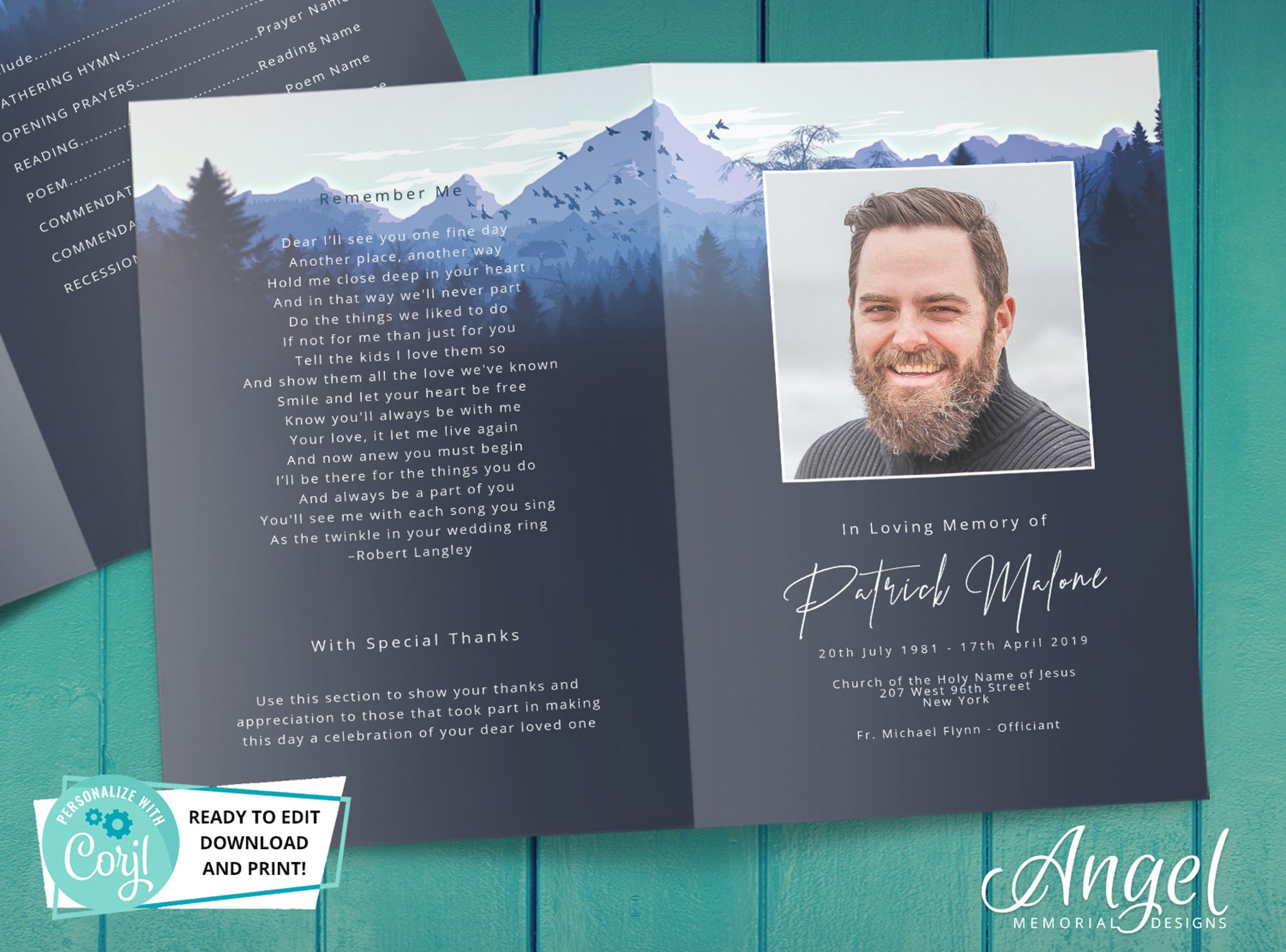 Funeral Program Template | Funeral Card Template | Editable Funeral ...