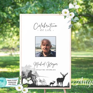Deer Fishing Funeral Sign | Funeral Welcome Sign | Printable Funeral Welcome Sign | Celebration of life Sign | Funeral Memory Sign Man image 5
