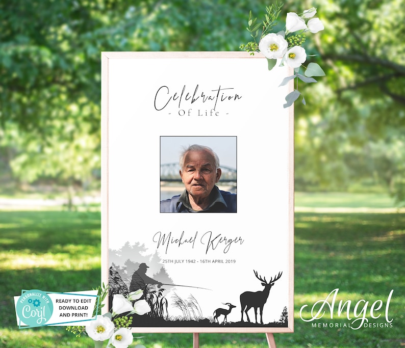 Deer Fishing Funeral Sign | Funeral Welcome Sign | Printable Funeral Welcome Sign | Celebration of life Sign | Funeral Memory Sign Man image 5