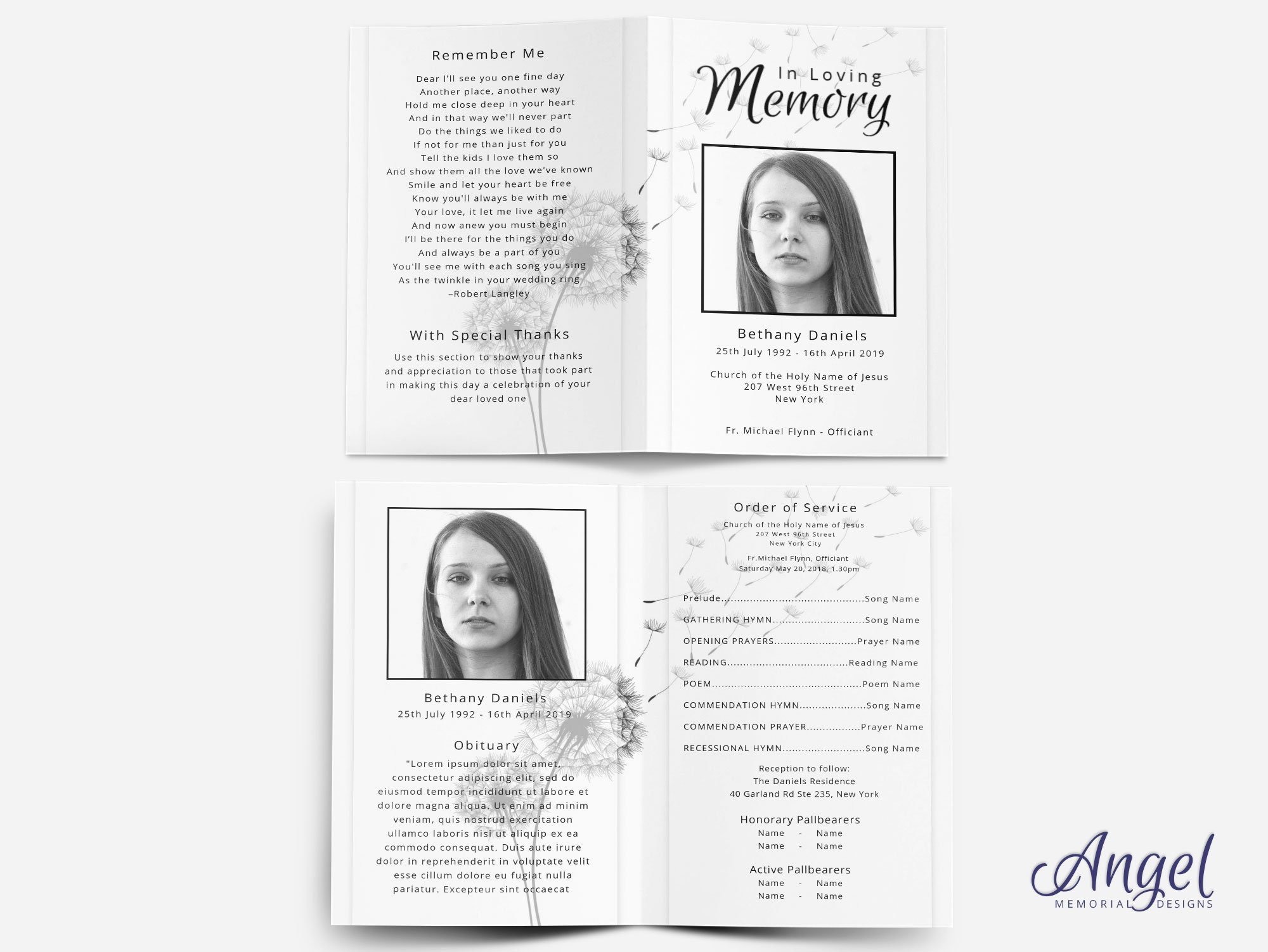 Funeral Program Template Funeral Card Template Editable Etsy Canada