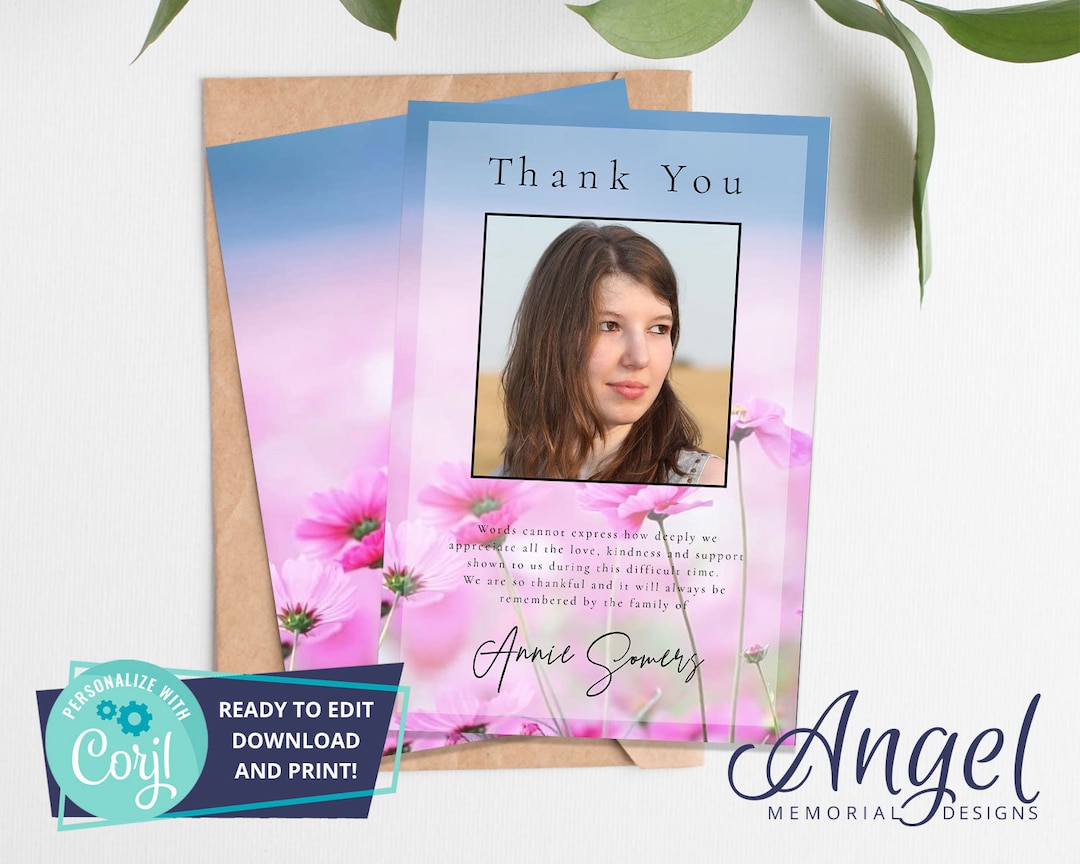 Funeral Thank You Card Printable Funeral Template Funeral Printables ...