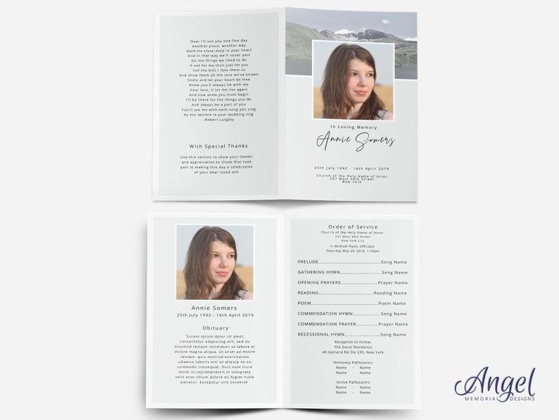 Obituary Program Template Editable Funeral Program Scenery Celebration of Life Funeral Program Template Funeral Card Template