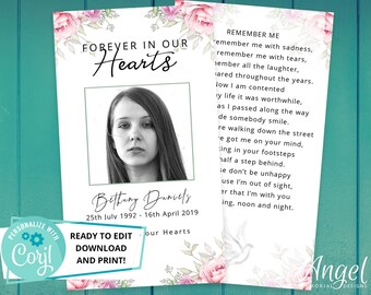Funeral Prayer Card - Printable Funeral Prayer Card | Keepsake Prayer Card | Memorial ideas Rose | DS003