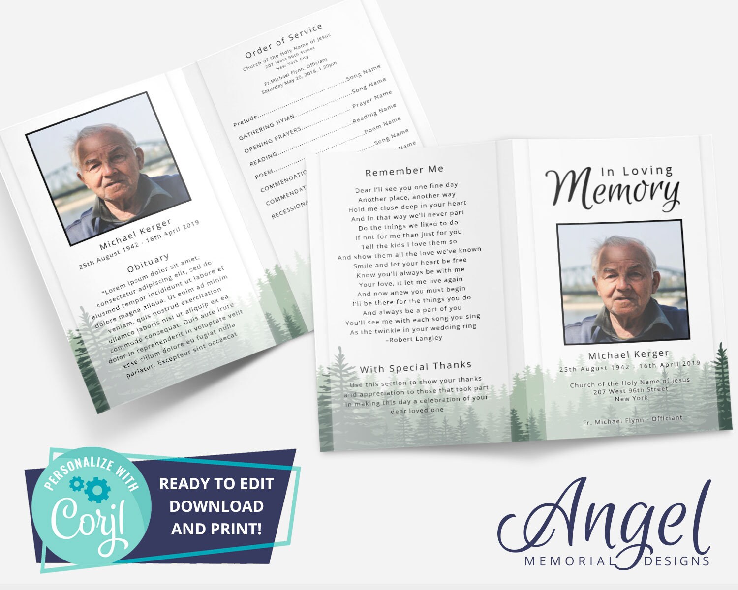 Funeral Program Template | Funeral Card Template | Editable Funeral ...