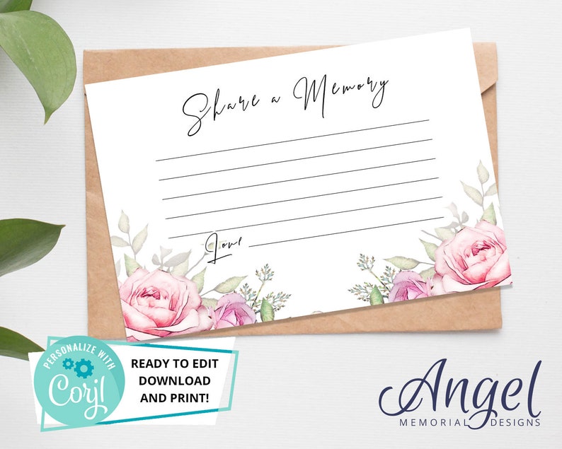 Keepsake funeral Card Printable Funeral Memory Card Funeral Invite Card Rose DS003 Share a Memory Funeral Card