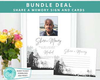 Share a Memory Funeral Sign and Card - Printable Funeral Memory Bundle | Keepsake funeral Card | Fishing Funeral Memory Sign