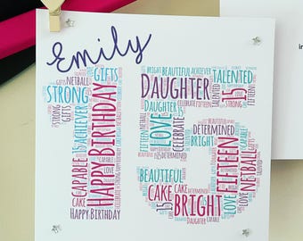 Personalised Age Word Art Birthday Card for Him and Her