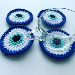 Evil Eye Coaster, Evil Eye Mug Rug, Evil eye Kitchen Decor