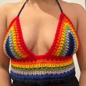 Knit Halter Crop Top, Small, Pride crop top, Festival Crochet top, rainbow rave outfit, Bikini Top, Crochet Top, crotchet top, PRIDE