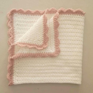 Baby Blanket Handmade Soft Knit, Soft Baby Nursery, Babyshower Gift, Newborn New Baby gift, White Pink, Valentine, crotchet