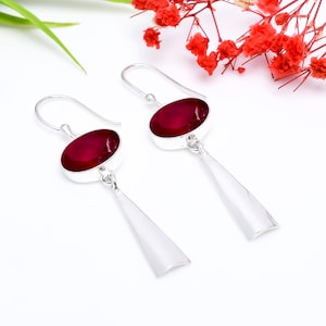 Pendientes de rubí y cuarzo teñido, pendientes de plata de ley 925, hermosos pendientes de piedra preciosa con cabujón, regalo de cumpleaños para ella.