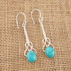 Turquoise Gemstone 925 Sterling Silver Handmade Jewelry Drop Earrings 925 Silver Turquoise Earrings Handmade Dangle