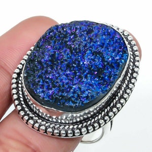 Titanium Druzy Gemstone Jewelry Ring | Titanium Druzy Silver Ring | Sterling Silver Ring | Mother&#39;s Day Gift | 925 Silver Ring S-9.5