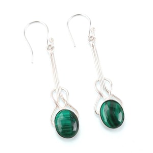 Handmade Sterling Silver Malachite Earrings, Butterfly Dangle