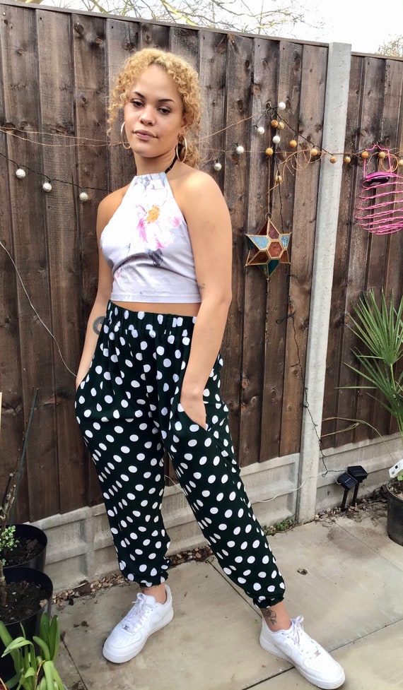 Pantalones holgados de lunares verdes hechos a mano con bolsillo en la pierna estilo grunge casual de verano ajuste 10 14 uk Etsy Espana