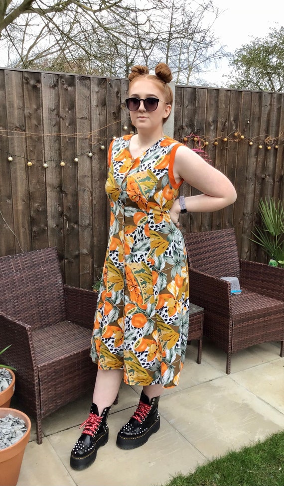 Vintage 90s Floral and Animal Print Button up Floaty Lace Back Midi Dress Etsy Canada
