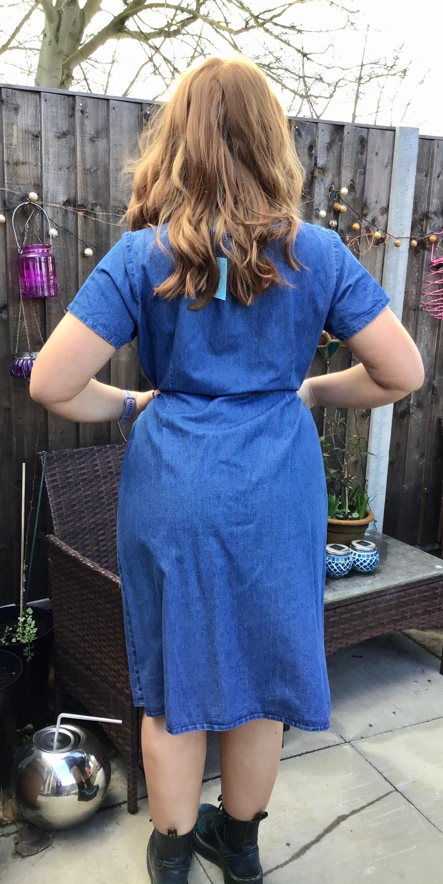 Vintage 90s Fancy Details Denim Button up Front Midi Dress