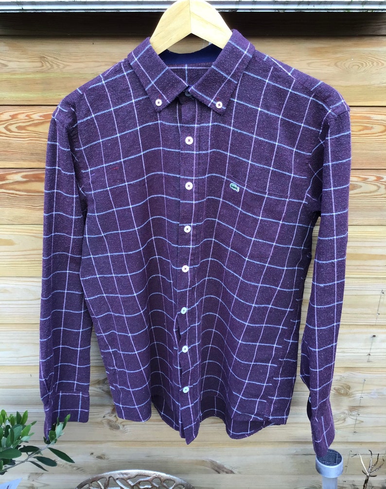 Vintage Lacoste small point button down collar plaid shirt size 43 so medium