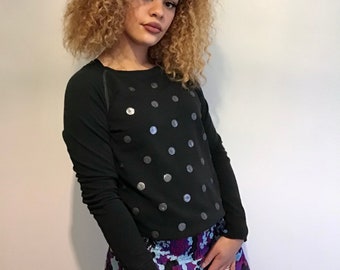 Skinny black sequin swirl Y2k top medium