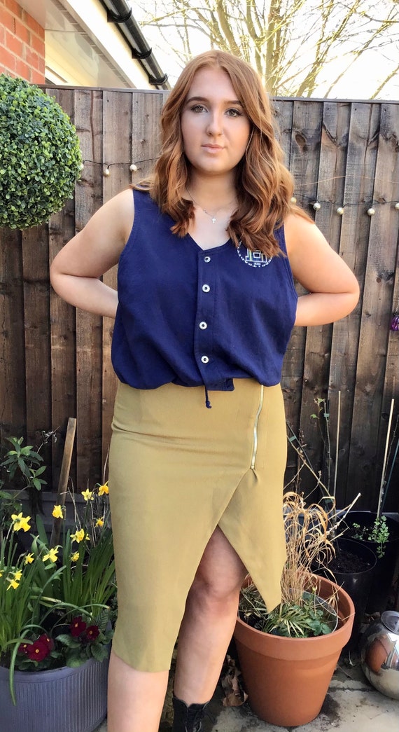 Punk Cyberpunk Zip Wrap Style Alternative Skirt in Mustard