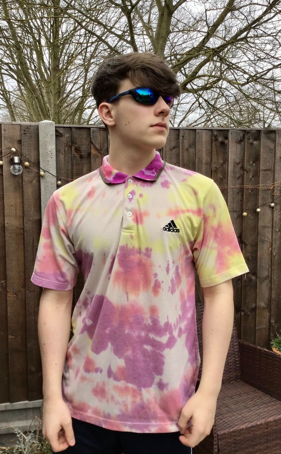 Y2k Tiedye Adidas Polo Shirt Stripe 