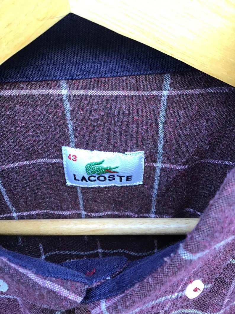 Vintage Lacoste small point button down collar plaid shirt size 43 so medium