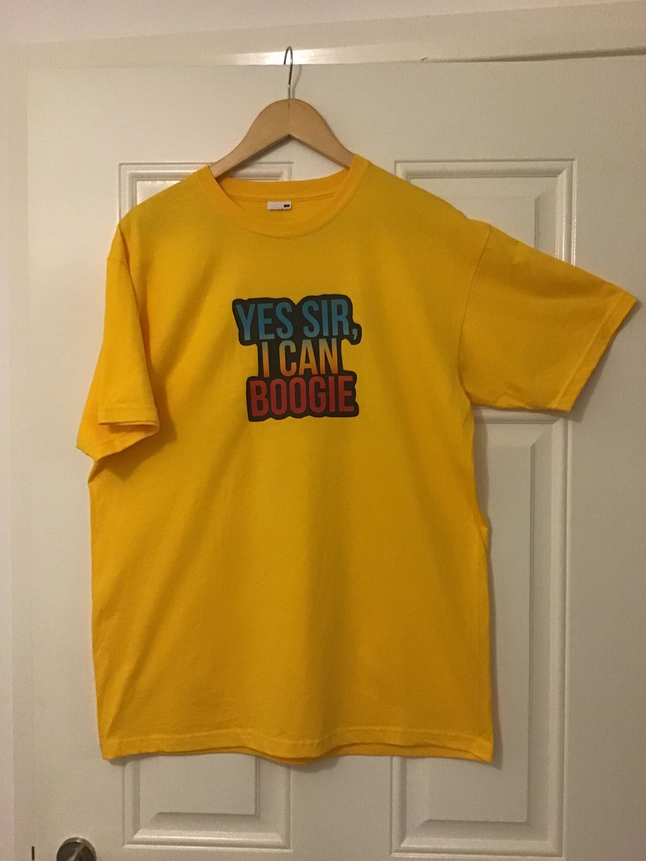 Yes sir I can boogie unisex vinyl print in rainbow gradient . Etsy