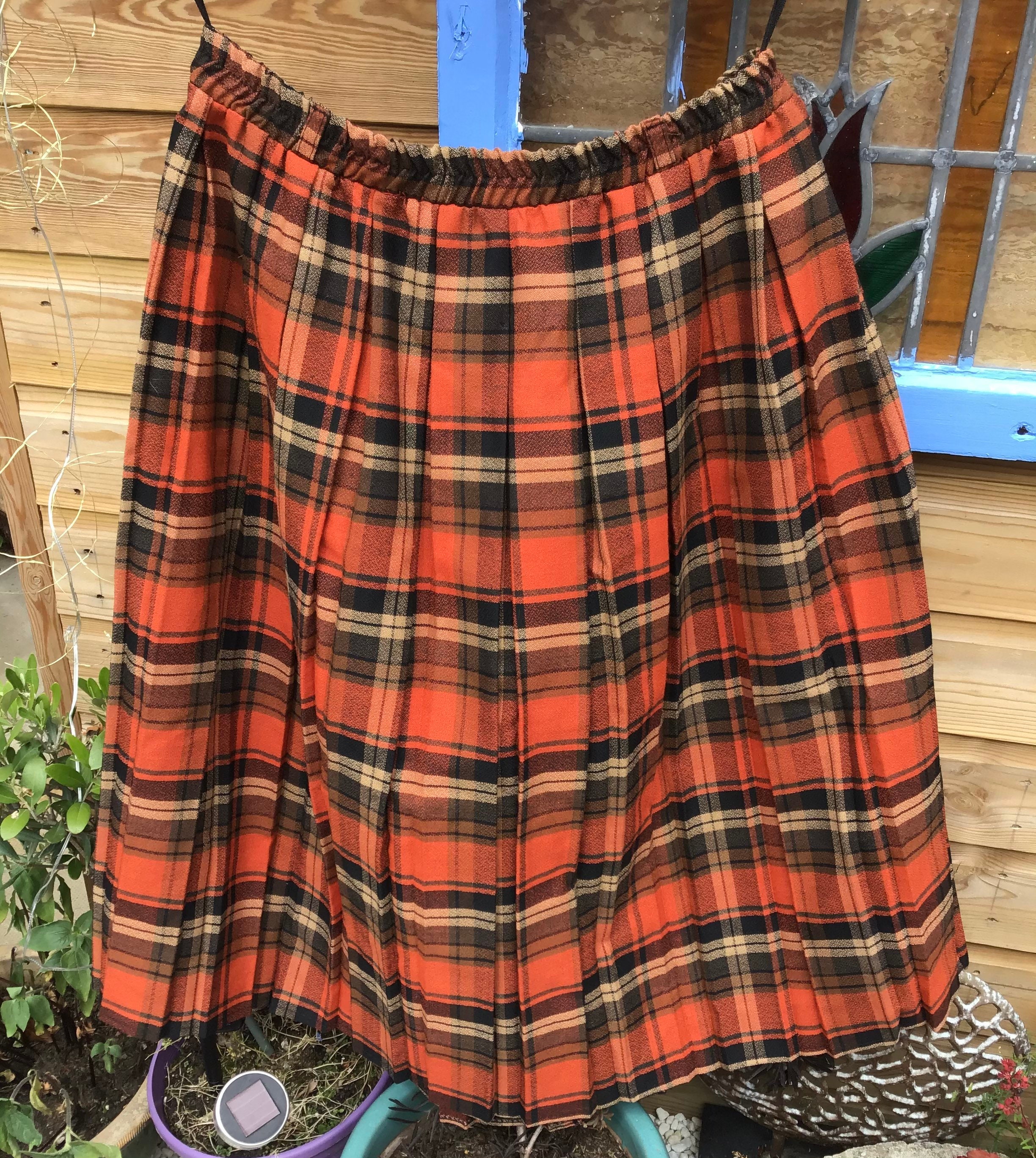 Lightweight pleated orange tartan 80s preppy skirt For that | Etsy