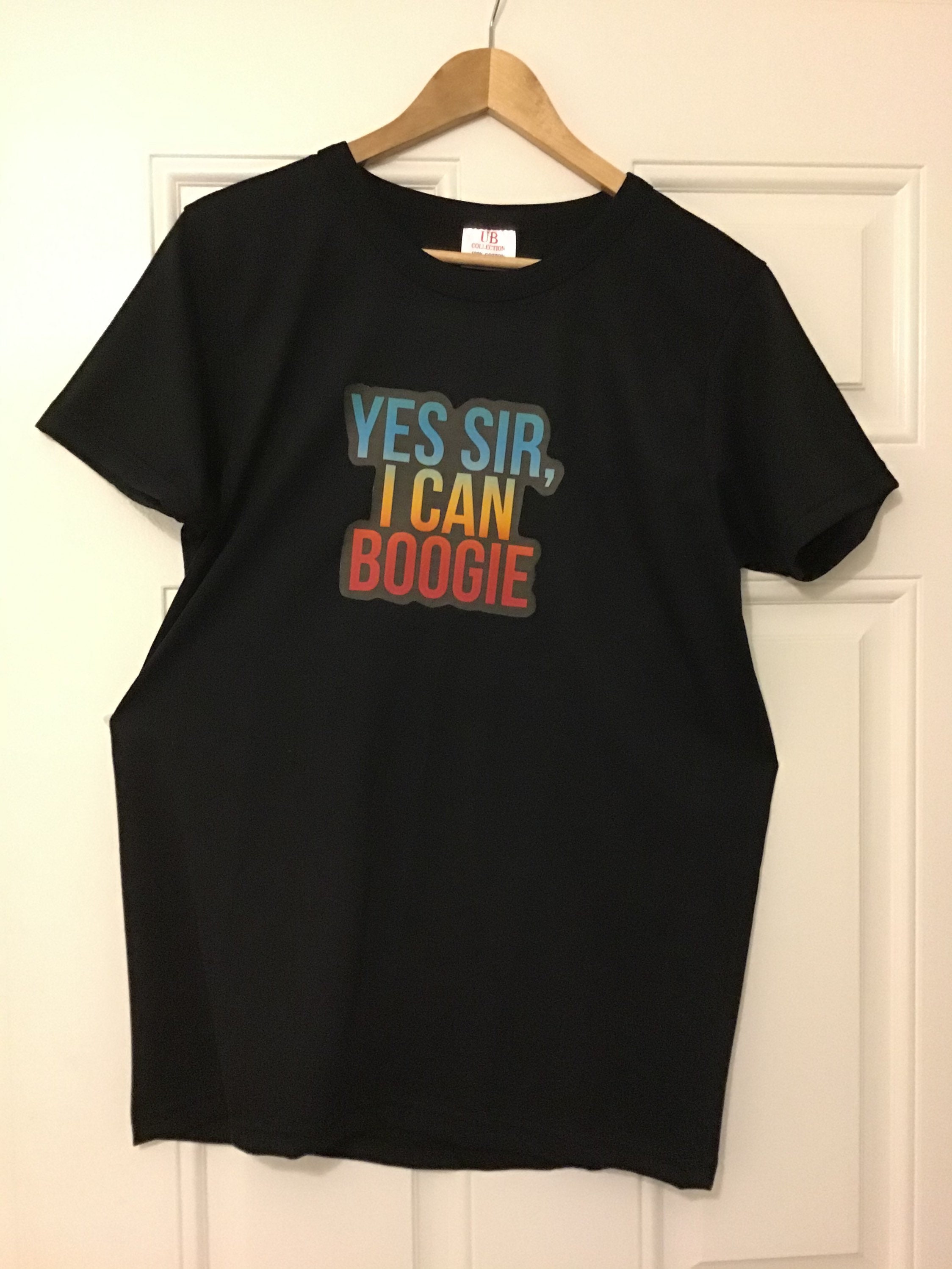 Yes sir I can boogie unisex vinyl print in rainbow gradient . Etsy