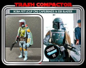 Boba Fett (Clip On) Cape/Braids & ESB EE3 Blaster - 3D Printed- Vintage-style Star Wars custom